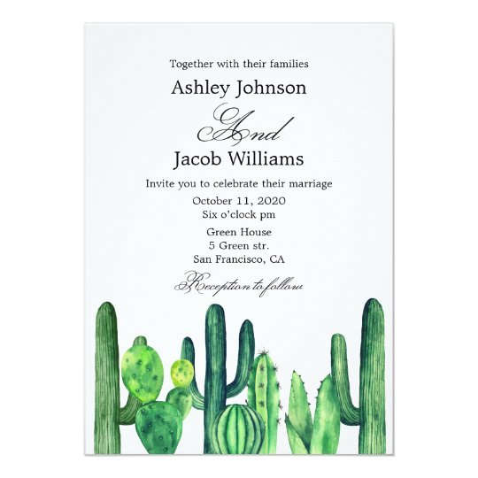 Cactus wedding invitation. Succulent modern invite