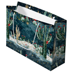 Cactus Western Cowboy Cowgirl Christmas Large Gift Bag