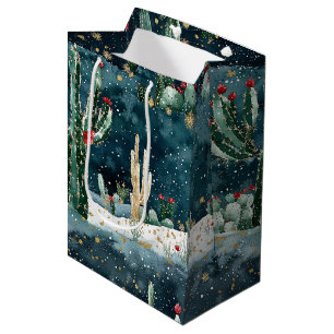 Cactus Western Cowboy Cowgirl Christmas   Medium Gift Bag
