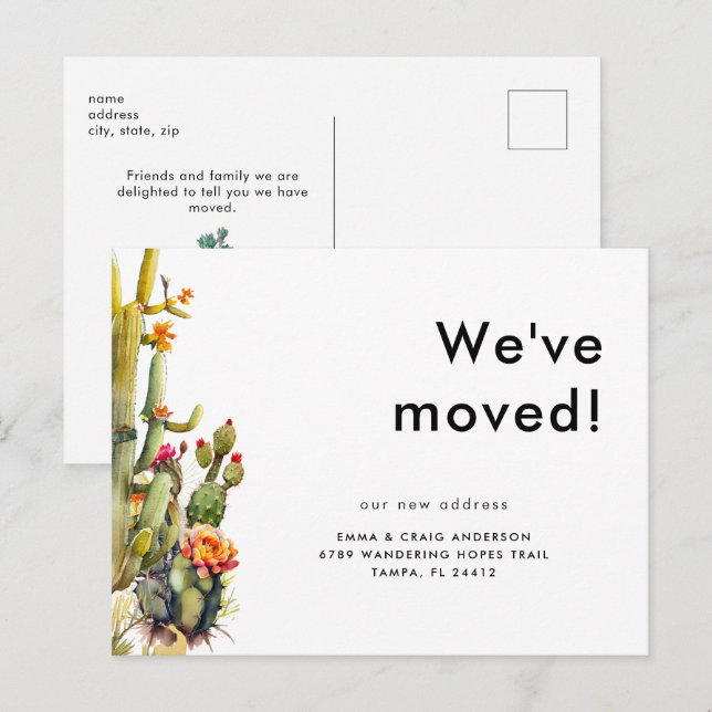 Cactus We've Moved Postcard (Front/Back)