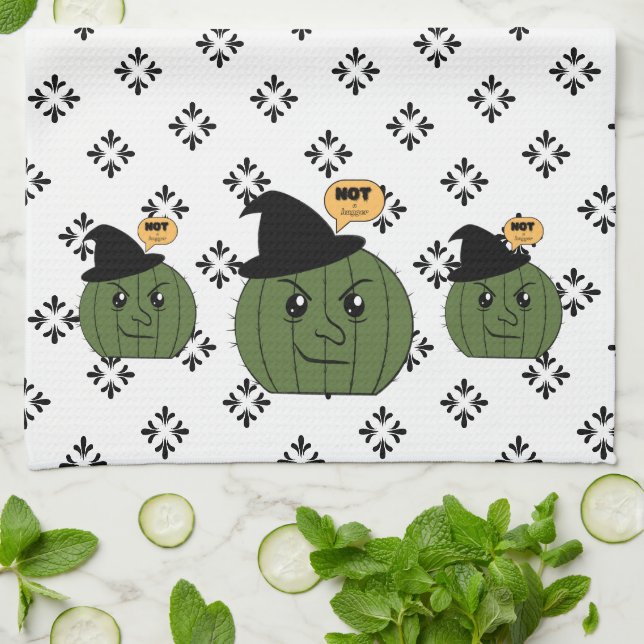 Cactus Witch "Not a Hugger"  Halloween Kitchen Towel (Folded)
