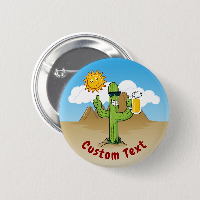 Cactus with Beer 2 Inch Round Button (Front & Back)