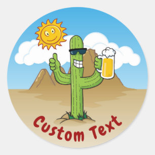 Cactus with Beer Classic Round Sticker