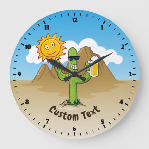 Cactus with Beer Large Clock