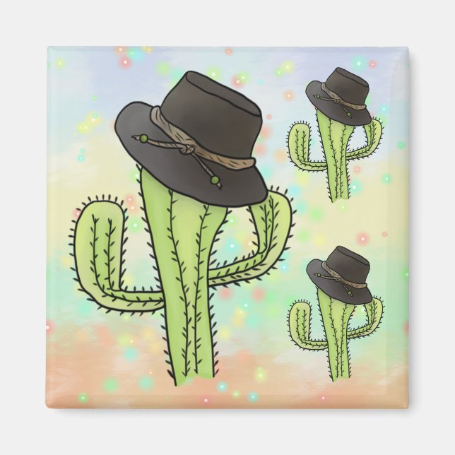 Cactus with hat magnet (Front)