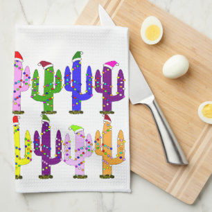 Cactus With Santa Hats Christmas Kitchen Towel