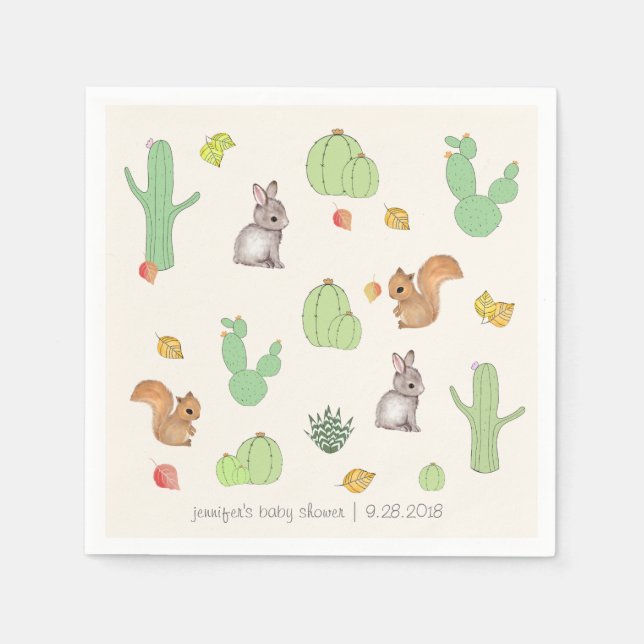 Cactus Woodland Pattern Baby Shower Paper Napkin (Front)