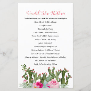 CACTUS Would She Rather Bridal Shower Game