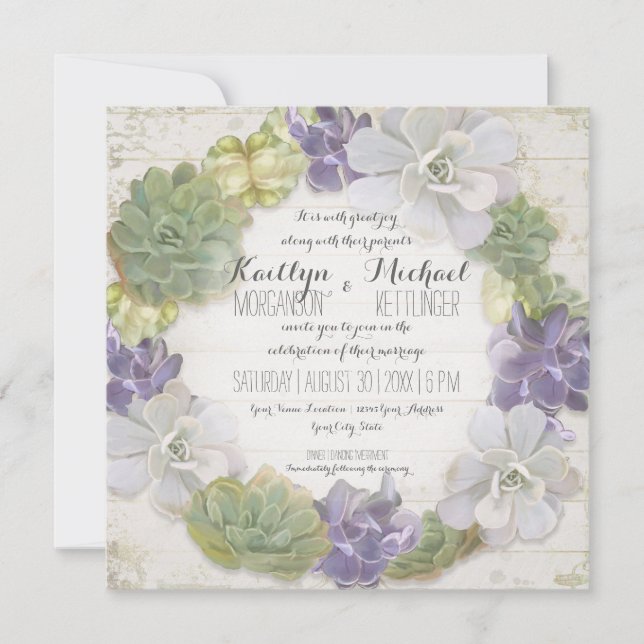 Cactus Wreath Leaf Succulent Wooden Western Boho Invitation (Front)