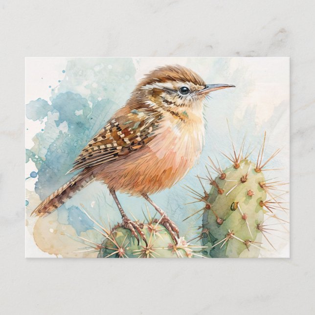 Cactus Wren Watercolor Postcard (Front)
