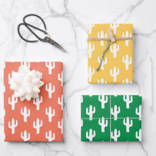 Cactus Yellow Orange Green Southwest Desert Fun Wrapping Paper Sheet