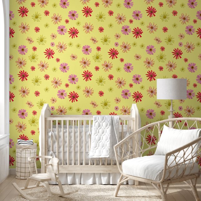 Cactus Zinnia Floral Wallpaper (Kids)