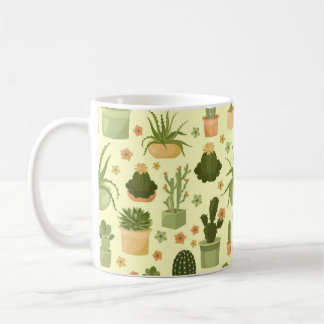 Cactuses and succulents seamless pattern. Housepla Coffee Mug