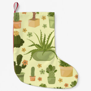 Cactuses and succulents seamless pattern. Housepla Small Christmas Stocking