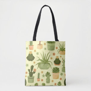 Cactuses and succulents seamless pattern. Housepla Tote Bag