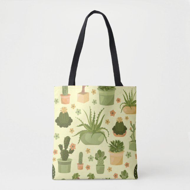 Cactuses and succulents seamless pattern. Housepla Tote Bag (Front)