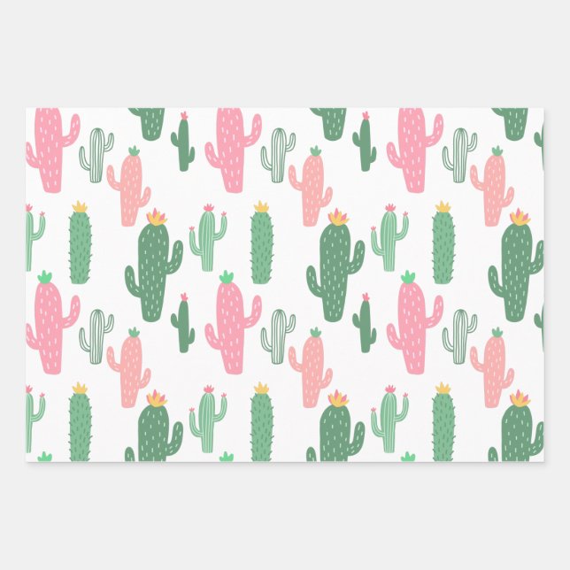 Cactuses pattern kids wrapping paper sheet (Front)