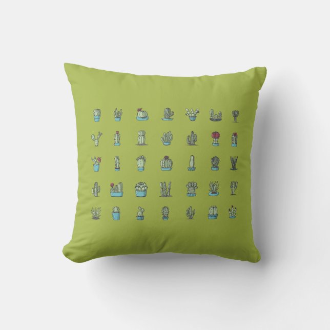 Cactuses Succulents Plants Hand Drawn Botanical Throw Pillow (Front)