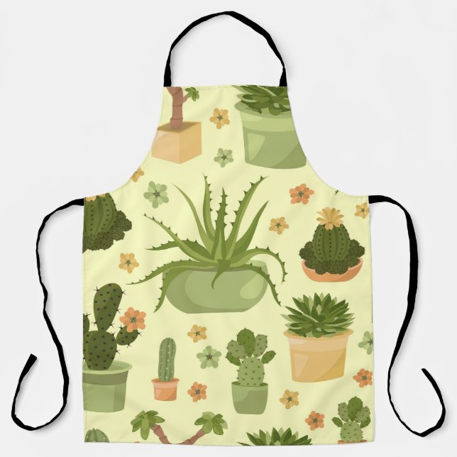 Cactuses, succulents: vintage houseplants pattern. apron (Front)