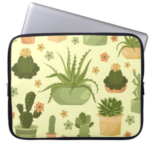 Cactuses, succulents: vintage houseplants pattern. laptop sleeve