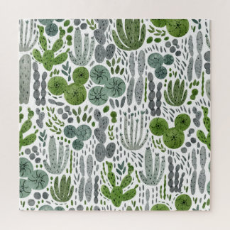Cactuses Watercolor Hand Painted Pattern Jigsaw Puzzle