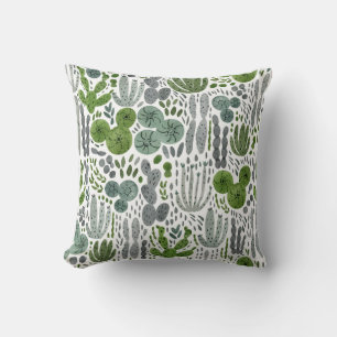 Cactuses Watercolor Hand Painted Pattern Throw Pillow