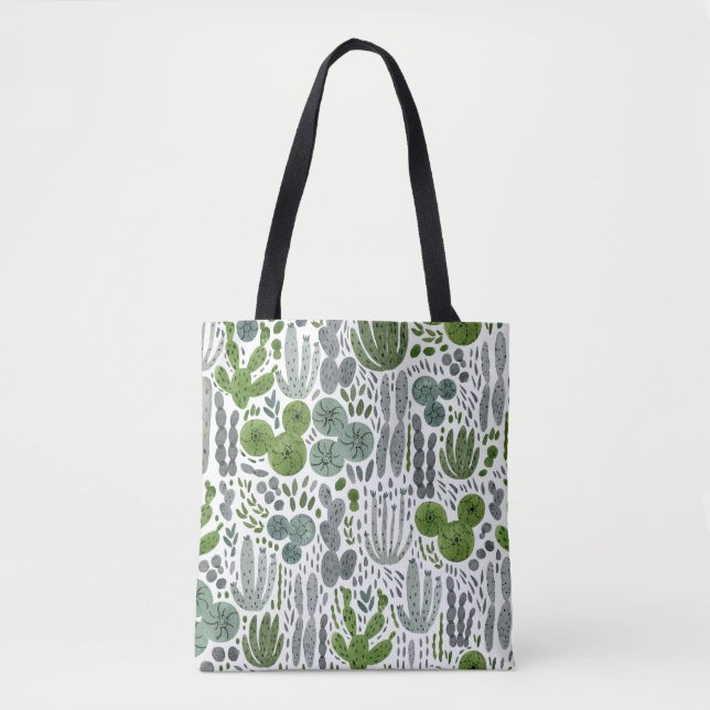 Cactuses Watercolor Hand Painted Pattern Tote Bag (Front)