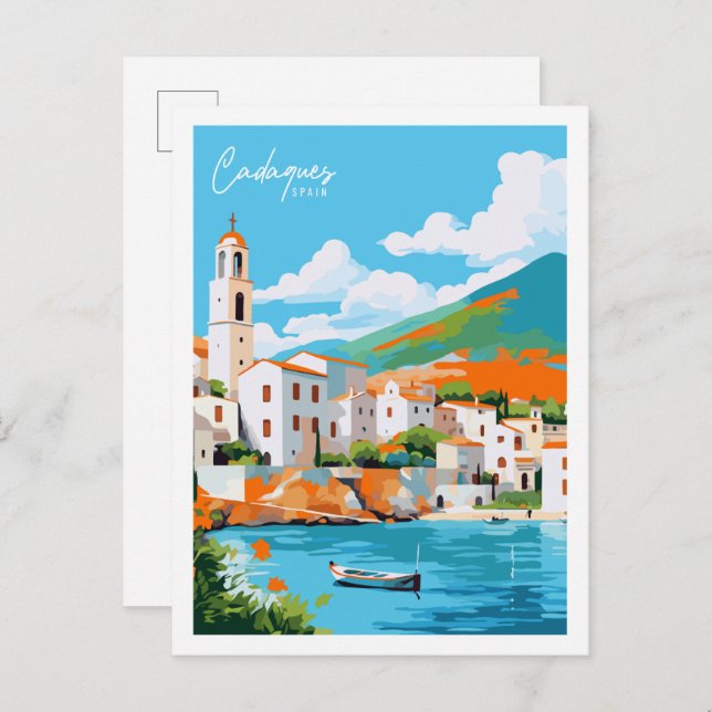 Cadaques Spain vintage travel place illustration Postcard (Front/Back)