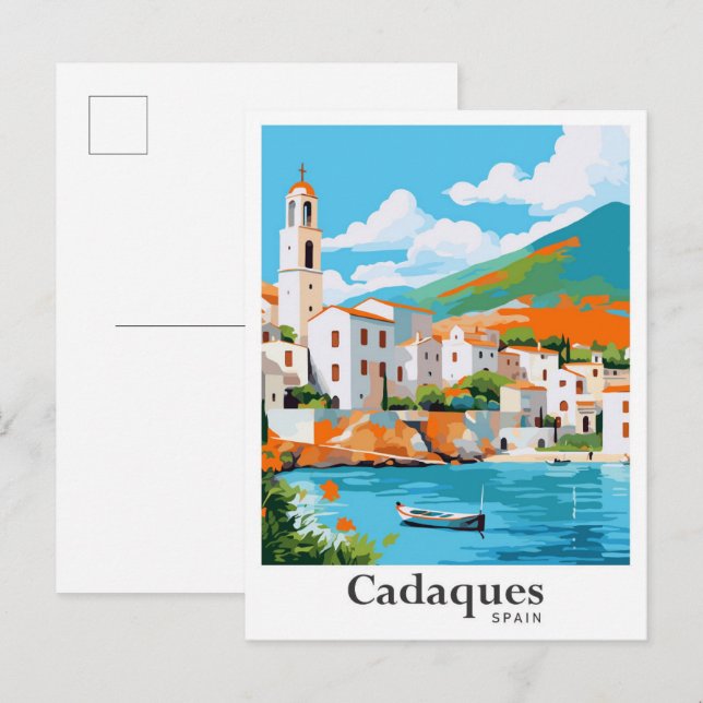 Cadaques Spain Vintage Travel Portrait  Postcard (Front/Back)