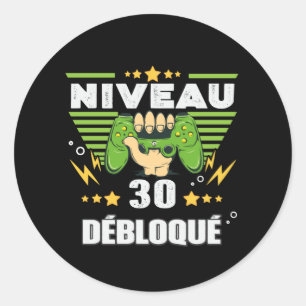 Cadeau 30 ans Anniversaire Gamer Niveau 30 Classic Round Sticker