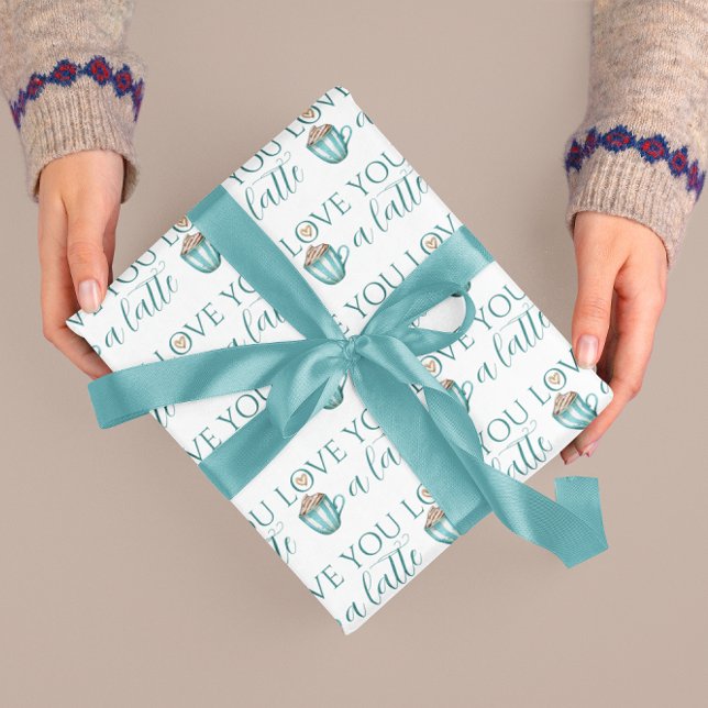 Cadeau Aimez-Vous Un Papier À Envelopper En Latte (Spread some love this Valentine's Day with this, "Love you a latte" wrapping paper! )