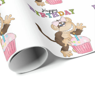 Cadeau Anniversaire Monkey fête papier d'emballage