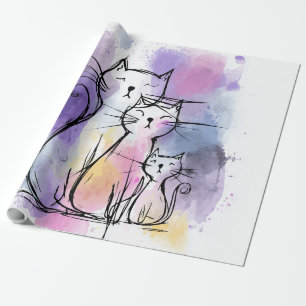 Cadeau Aquarelle de famille de chats Papier d'enveloppeme
