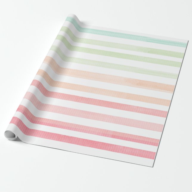 Cadeau Aquarelle Pastel Arc-en-ciel papier rayé 2 (Déroulé)