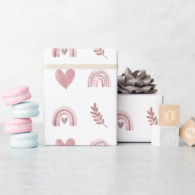 Cadeau Aquarelle rose Boho Arc-en-ciel papier d'enveloppe (Baby Shower)