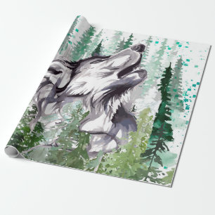 Cadeau Aquarelle Wolf   Papier d'enveloppement de loup co
