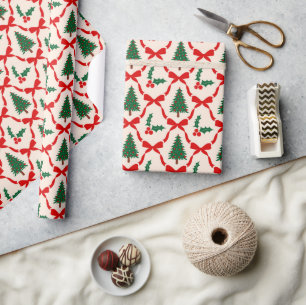 Cadeau Arbre de Noël & Bow Motif Enveloppement papier rou