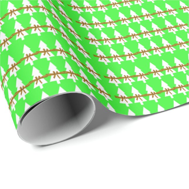 Cadeau Arbres de Noël blancs envelopper le papier vert br (Coin rond)