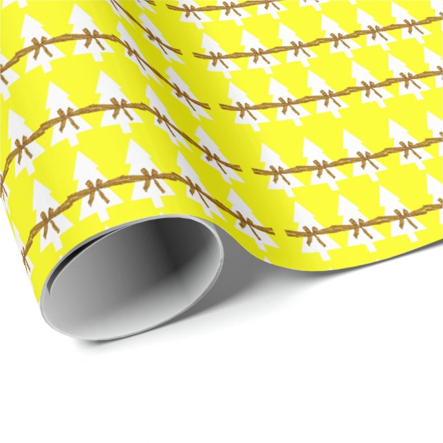 Cadeau Arbres de Noël blancs Papier à envelopper Jaune (Coin rond)
