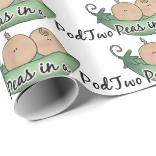 Cadeau baby shower Deux pois dans un papier d'emballage P