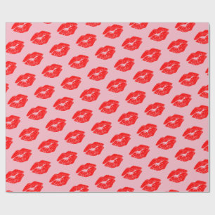 Cadeau Baisers rouges de lèvres sur le papier d'emballag
