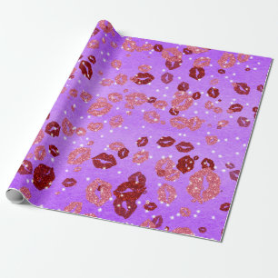 Cadeau Baisers rouges et roses en papier d'emballage viol