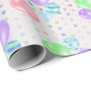 Cadeau Ballons D'Anniversaire Sur Papier Enveloppé Pois