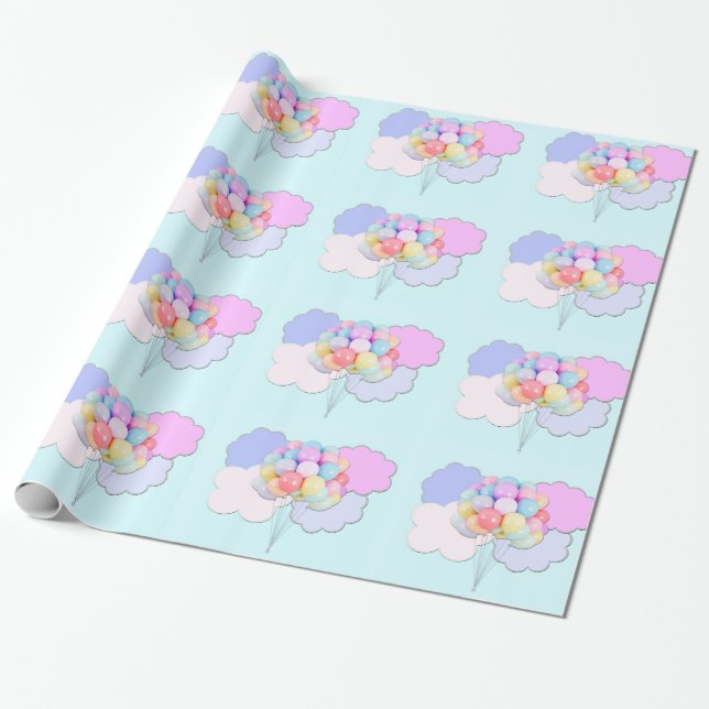 Cadeau Ballons pastel dans les nuages sur papier d'envelo (Déroulé)