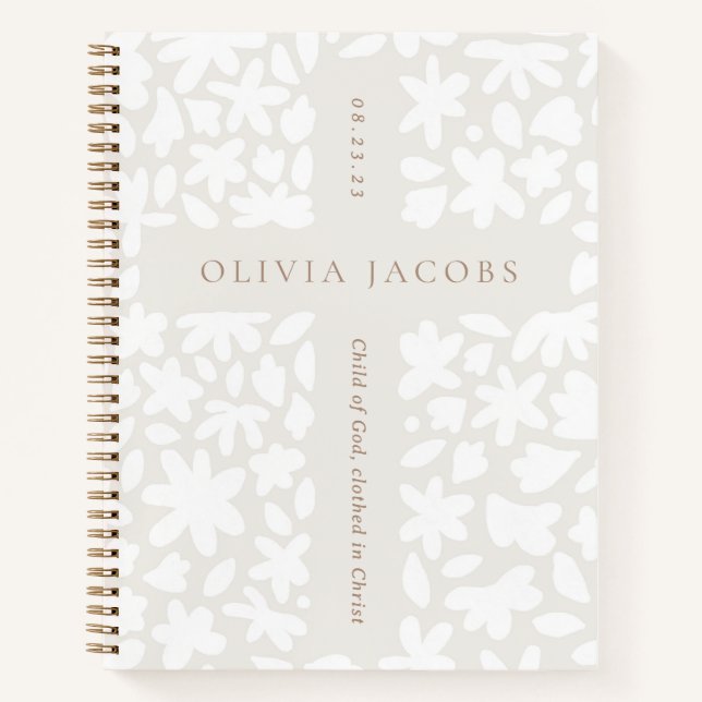 Cadeau Baptême personnalisé Carnet floral (Devant)