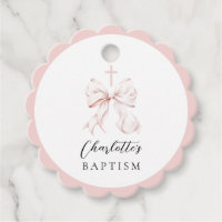Baptême rose Bow Favoriser les étiquettes