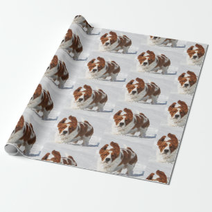 Cadeau Basset Hound Dans Le Papier D'Enveloppement De Nei