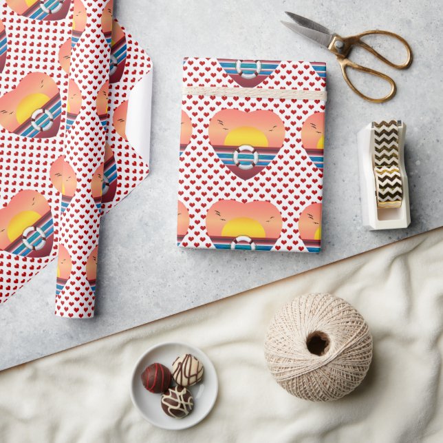 Cadeau Bateau de croisière Sunset Hearts Papier d'envelop (Artisanat)