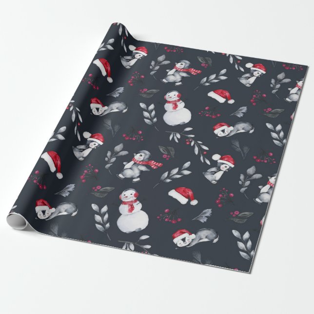 Cadeau Beau papier enveloppant de pingouins de Noël (Déroulé)