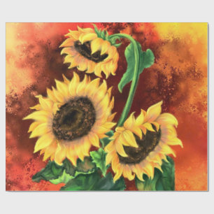 Cadeau Beau papier enveloppant trois tournesols